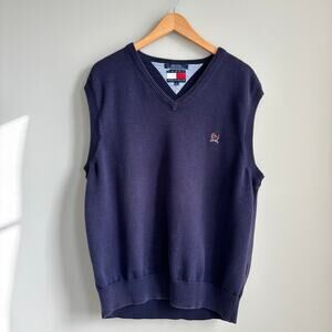 Tommy Hilfiger Sleeveless V Neck Sweater Vest Mens X-Large Cotton Casual Preppy